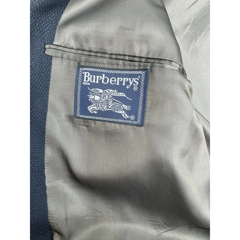 Vintage BURBERRY Pure 100% Silk ITALY Woven Sport Coat Blazer Mens 44R Navy